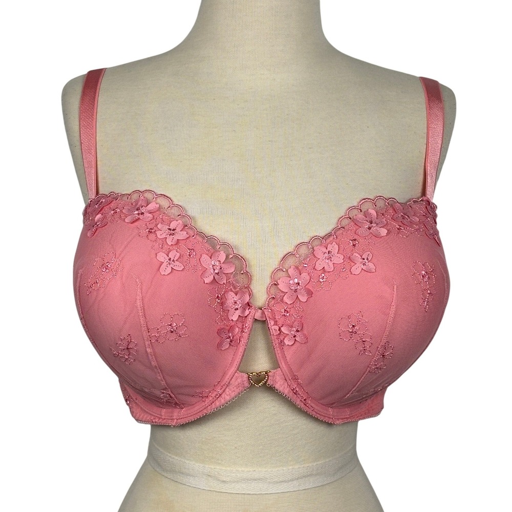 Victoria's Secret Dream Angels Lined Demi Bra 42D Pink Floral Heart Lingerie